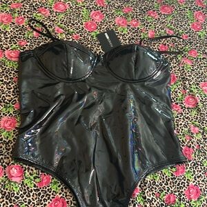 Fashion Nova HOLOGRAPHIC bustier one piece top XL